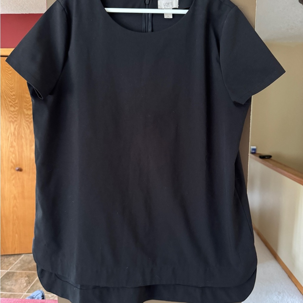 LOFT Black Boxy Short Sleeve Blouse